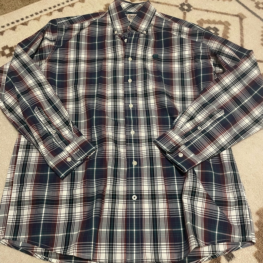 Men's Plaid Shirt - Navy, Red, and White